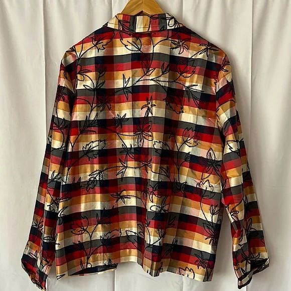 Coldwater Creek 💯% Silk Floral Embroidered Multicolor Shirt Top **Sz L** - Picture 2 of 4